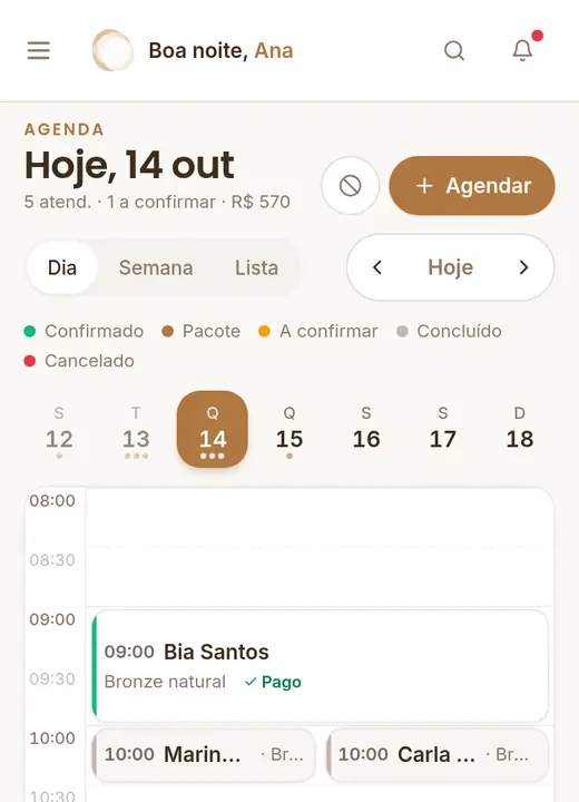 Agenda da Sunya no celular, com o dia do estúdio