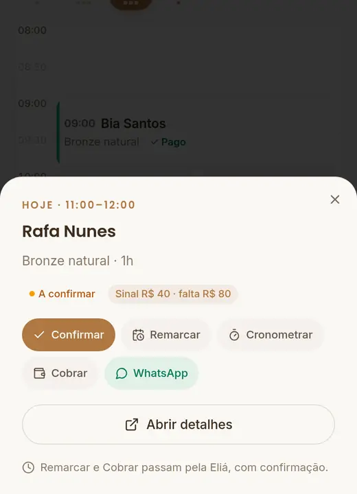 Atendimento na agenda da Sunya com o sinal pago no Pix e o valor que falta